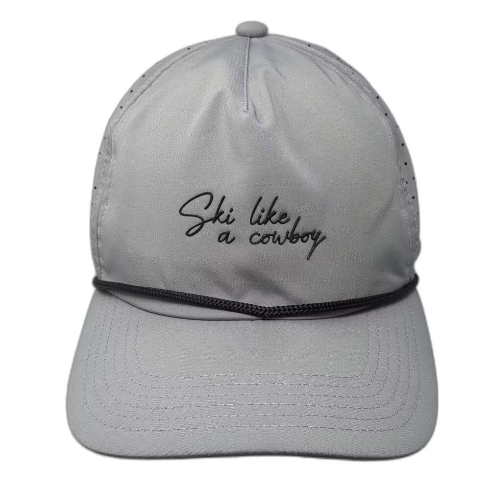 ROVE 5 Panel Gray Black OS Snapback Hat Ski Like A Cowboy Rope Perforated